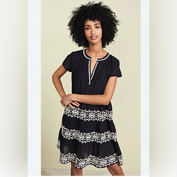 Roller Rabbit Pamela 100% Cotton Embroidered Tiered Cap Sleeve V Neck Dress - Picture 1 of 13